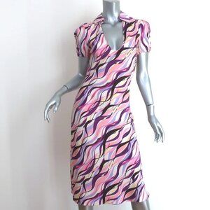 DIANE VON FURSTENBERG COLLARED DRESS APONA PRINTED STRETCH SILK sz S-M